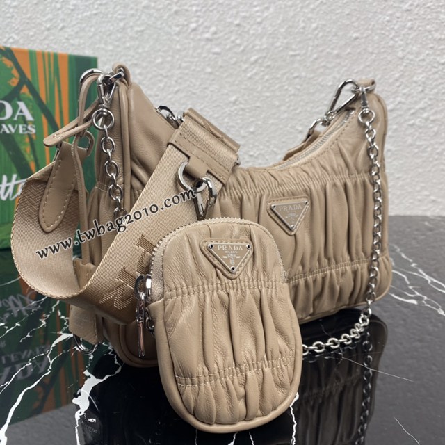 Prada專櫃新款褶皺羊皮三合一女包 1BH204 普拉達nylon Hobo手拎/腋下包 csp1620